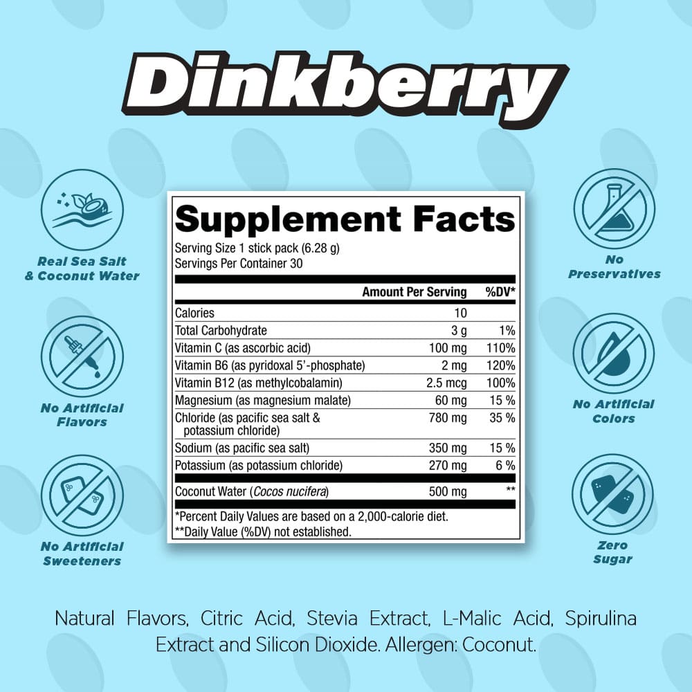 Dinkberry (Zero Sugar) - Electrolyte Drink Mix (30 Count)