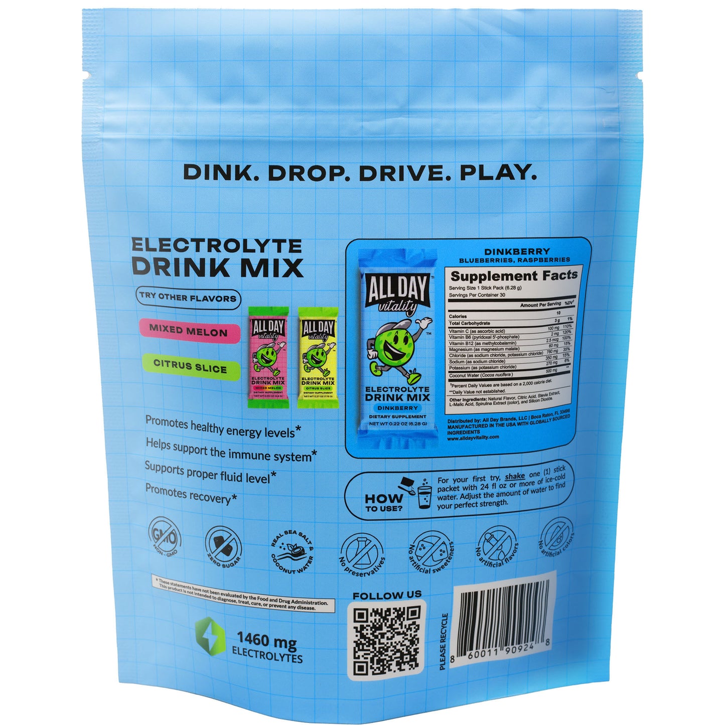 Dinkberry (Zero Sugar) - Electrolyte Drink Mix (30 Count)